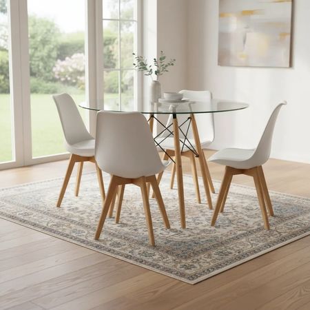 Juego De Comedor Mesa Vidrio 120 + 4 Sillas Tulip Premium Blanco