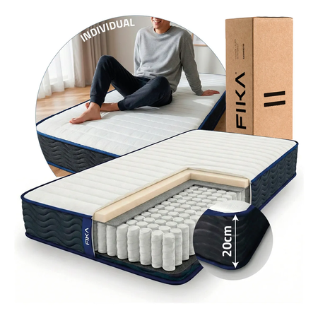 Colchón 1 Plaza pocket 80x190 20cm espuma y resortes Fika