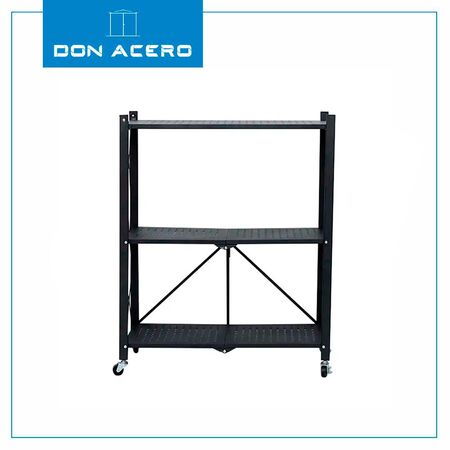 Estantería Plegable de 3 Niveles con Ruedas Color Negro DON ACERO