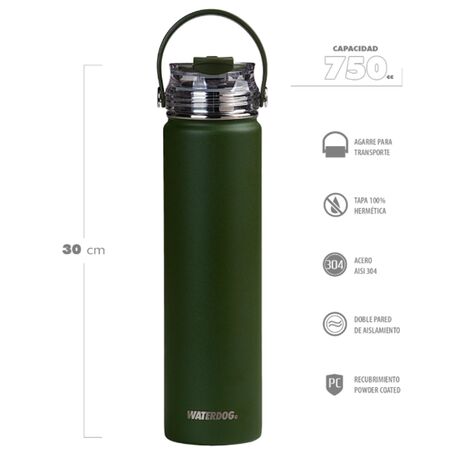 Botella De Acero Inoxidable 750 Cc Waterdog Akwa750Gm Verde