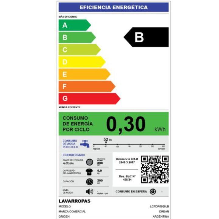 DREAN LAVARROPAS C/FRONTAL 6KG 800RPM LCFDR0608LB - Vista 10