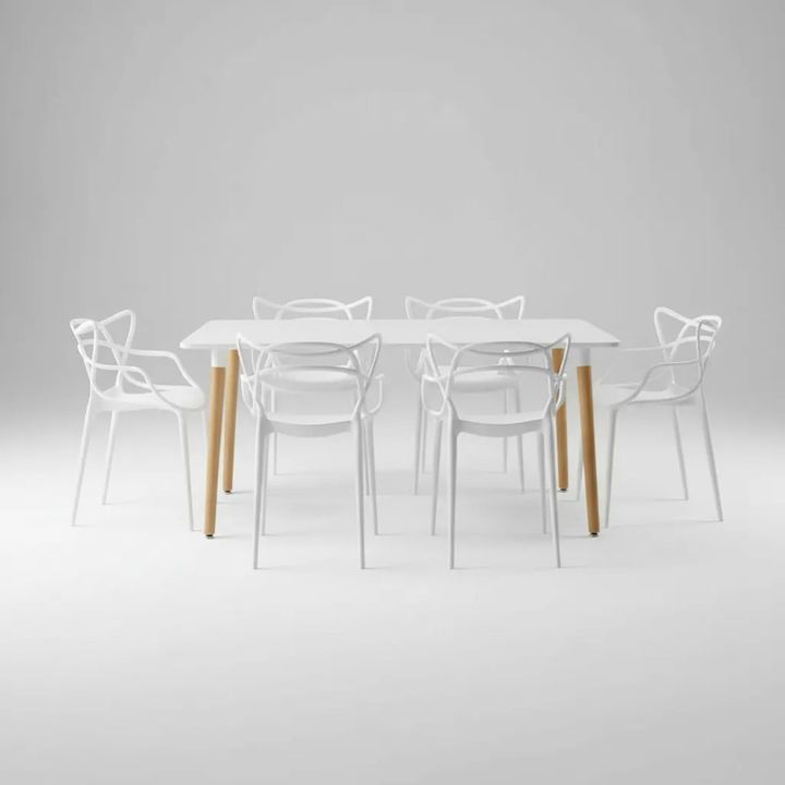 Juego De Comedor Mesa Nordica 120x80cm+6 Sillas Allegra Blanco - Vista 2