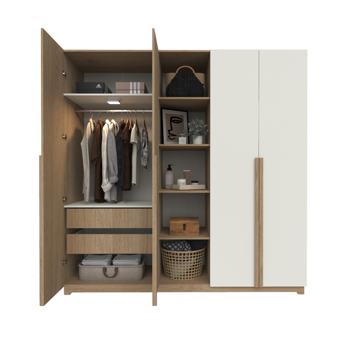 Placard 4 Puertas Con Estante 200x200x58 Dna02rkbl Roble Kendal Blanco Laca Delos - Vista 2