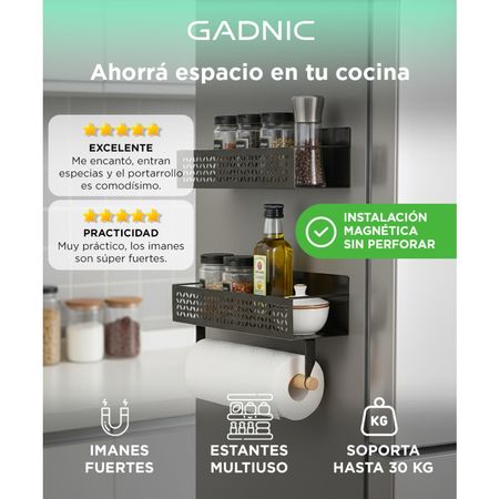 Set Organizador Especiero y Portarrollo Gadnic Estante Magnetico para Heladera