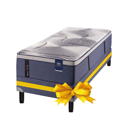 Promo Colchon Serta New York 1 Plaza y media 90x190 Con Pillow Viscoelastico + Sommier de Regalo