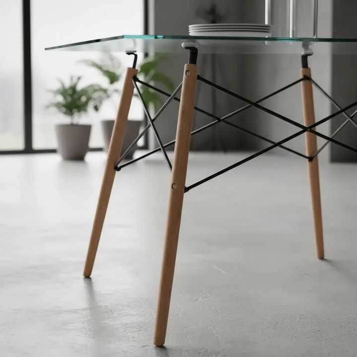 Mesa De Comedor Rectangular De Vidrio Pata Madera 120x80cm Vidrio Madera - Vista 3