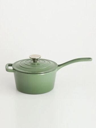Cacerola De Hierro Enlozado Feuer 18 cm Con Mango Y Tapa - Verde