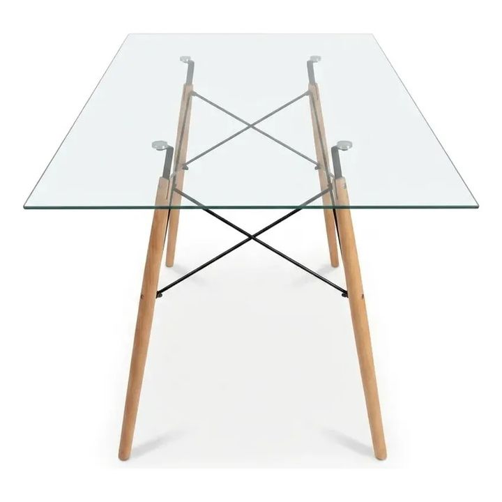 Mesa De Comedor Rectangular De Vidrio Pata Madera 120x80cm Vidrio Madera - Vista 4