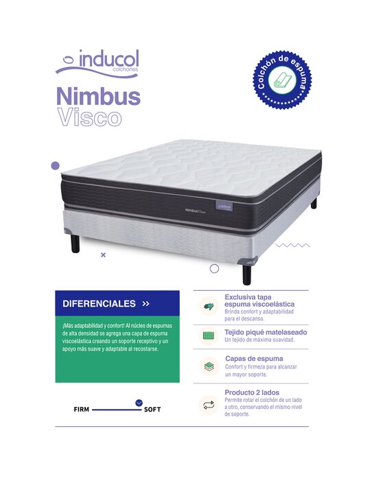 Colchon Inducol Nimbus Visco Queen Size 150x190x26 Espuma de Alta Densidad Doble Pillow Viscoelastico - Vista 3