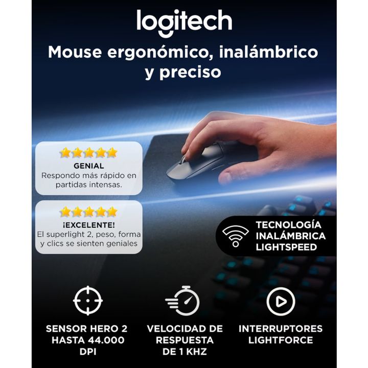 Mouse Inalámbrico Lightspeed Logitech PRO X Superlight 2 SE Negro Para Gaming Sensor - Vista 2