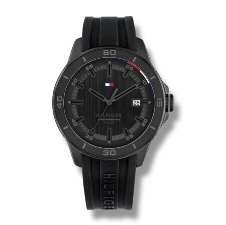 RELOJ ANALOGICO TOMMY HILFIGER - TODO NEGRO, MALLA SILICONA 5 BAR, FECHADOR (RTH0803) (TH1792226)