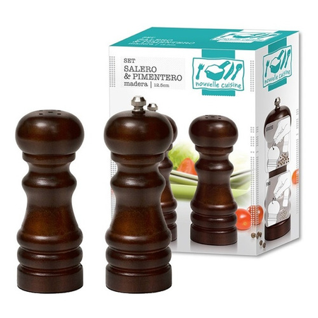 Set Salero Pimentero 12.5Cm Madera Oscura Molinillo De Acero