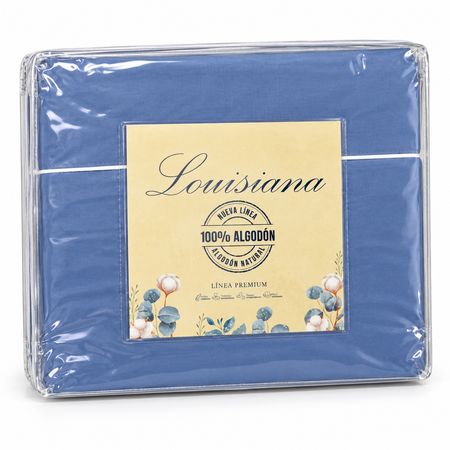 Juego de Sábanas Louisiana 2½ Plazas 200 Hilos 100% Algodón Azul 140x190x30