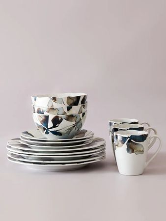 Juego De Vajilla Hojas White 24 Piezas Porcelana Blanco