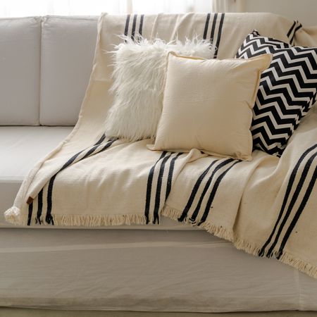 Manta Cubre Sillon Rustica Colcha Cubre Cama 150cm Raya negra triple