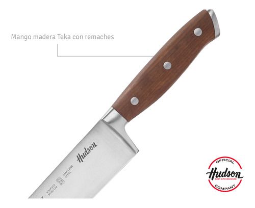 Cuchillo Chef 8 Acero Inoxidable Mango Madera Hudson Marrón - Vista 3