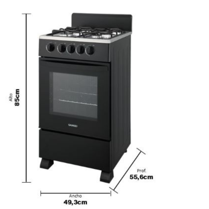 Cocina 50cm Multigas 4 Hornallas Csa-Cn50n Negra Sansei - Vista 5