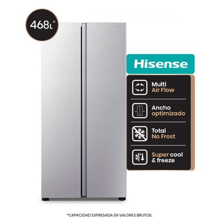 Heladera Side by Side 468L No Frost Color Plata Hisense RS3N428NAD
