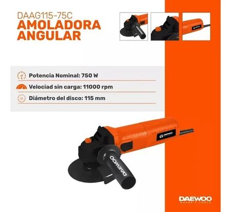 Amoladora Angular Daewoo 115mm 750w 1 Hp Arranque Progresivo