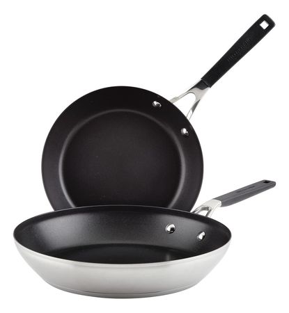 Juego 2 Sartenes Kitchenaid Antiadh. 24cm 30cm Acero Inox Acero Inoxidable Cepillado