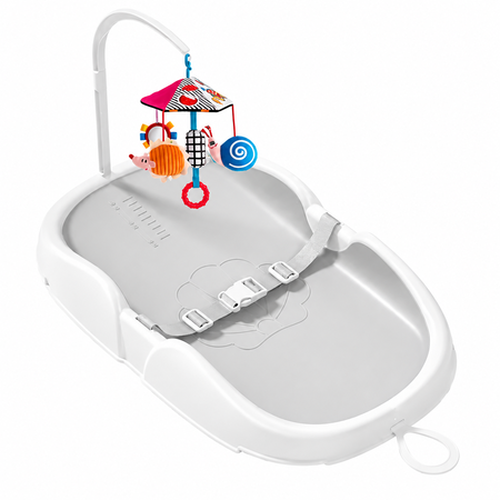 Cambiador de Bebé Portátil e Impermeable con Móvil de juguetes y Arnés Color Gris