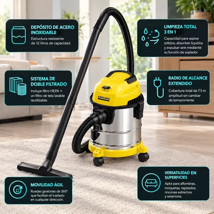 Aspiradora Karcher Wdl 1s 12 Lts Multifunción 3 En 1 1000w - Vista 2