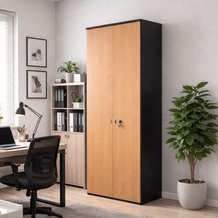Biblioteca PLATINUM de 2 Puertas Altas con Llave para Oficina Negro Haya