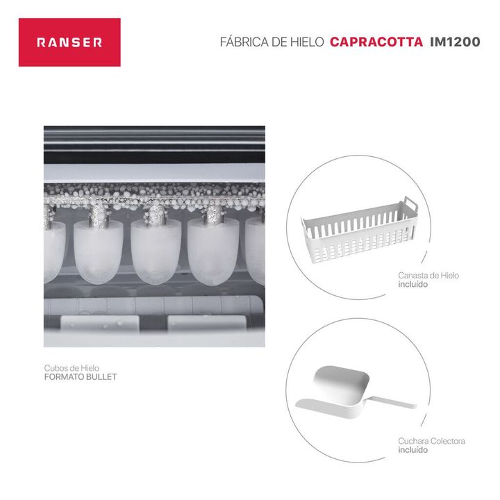 Fabrica de Hielo Ranser CAPRACOTTA IM1200 150W Automatica Negro Portatil - Vista 3
