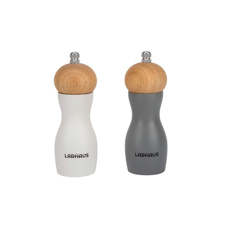 Set 2 Molinillos Manuales Sal Y Pimienta Madera Larhaus Blanco Y Gris