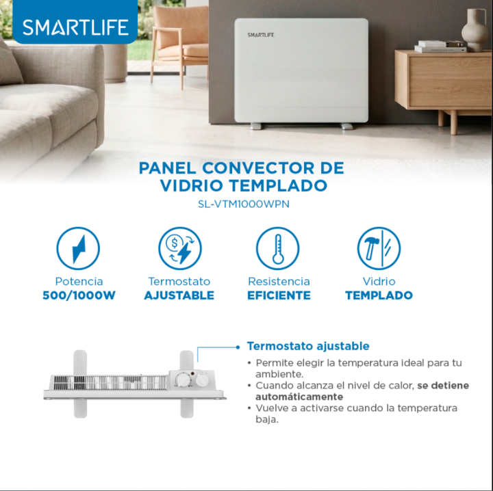 Calefactor Panel de Vidrio Smartlife 1000W Portatil Blanco - Vista 5