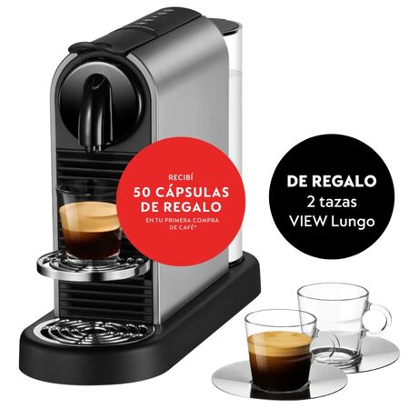 Cafetera Nespresso Citiz Platinum Titanium + 2 Tazas VIEW Lungo