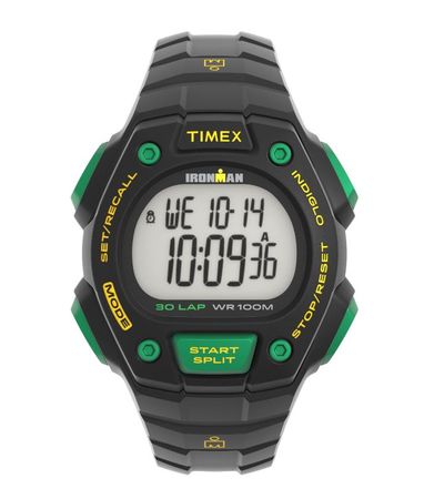 RELOJ DIGITAL TIMEX- IRONMAN CLASSIC 30LAP 40MM NEGRO Y VERDE (TW5M59000) (RTX0618)