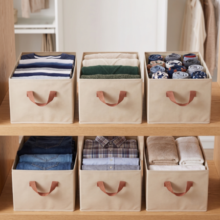 Caja Organizadora Canasto Plegable De Tela Waggs Multiuso X6 Beige