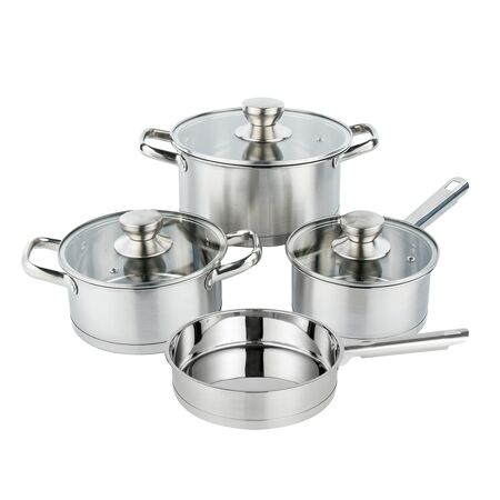 Bateria Cocina 7 Piezas Acero Inoxidable Triple Fondo Tapa Vidrio