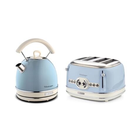 Combo Ariete Vintage Celeste Pava Y Tostadora 4 Panes