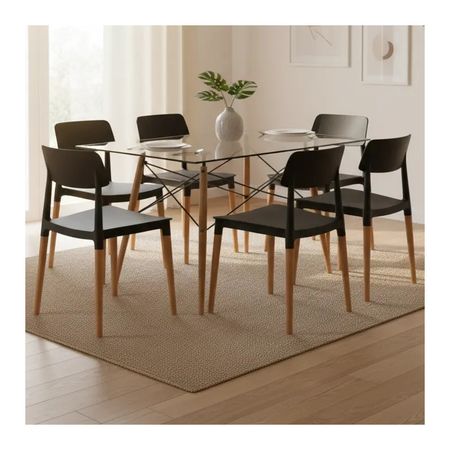 Juego De Comedor Mesa De Vidrio 120x80+6 Sillas Milan Negro
