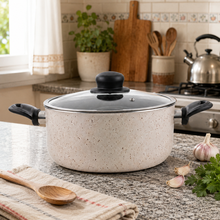 Cacerola Olla 24 cm Tapa Vidrio Antiadherente Aston Dots