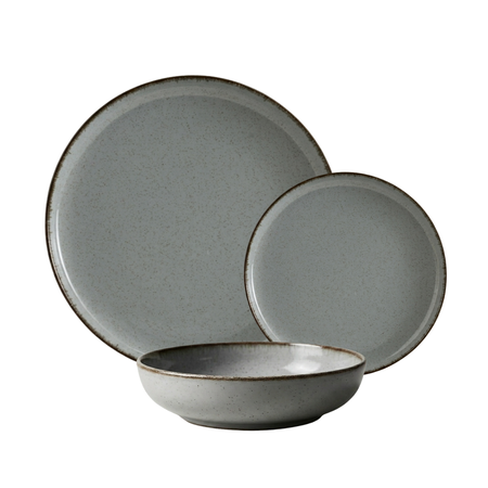 Vajilla 18 piezas Plato Playo Postre Bowl Porcelana Filo Envejecido Gris 