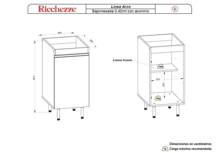 Bajo Mesada Arco 40 CM RICCHEZZE Blanco Aluminio Moderno - Vista 5