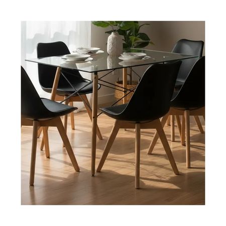 Juego De Comedor Mesa De Vidrio 120x80+4 Sillas Tulip Negro