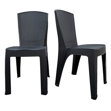 Set x2 Silla Plastica Simil Ratan Negra