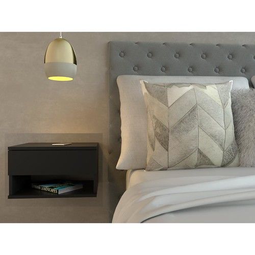 Mesa de Luz Flotante DS Home 1 Cajón Negro 45x25x36 cm - Vista 3