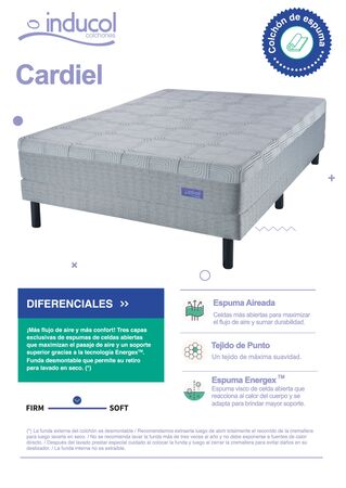 Colchon Inducol Cardiel 2 Plazas 130x190x24 Espuma de Alta Densidad + Espuma Inteligente