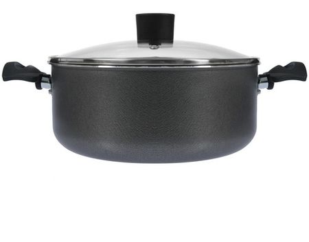 Cacerola Con Tapa Vidrio 24 Cms Antiadherente Aston Gris
