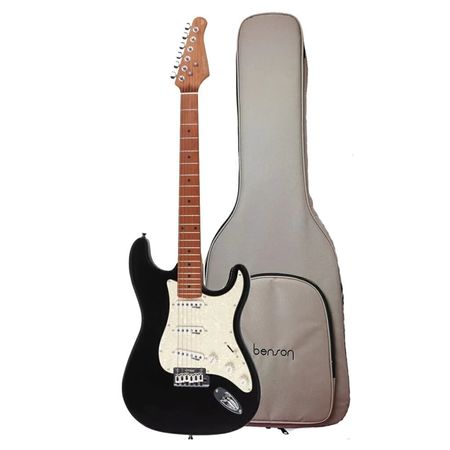 Benson HD 901. Guitarra eléctrica Strat SSS Black. pickguard nacarado