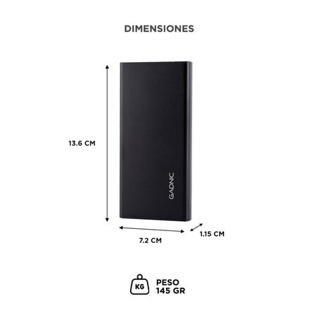 Power Bank Portátil Gadnic Metálico 15000 mAh