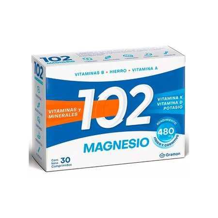 102 Magnesio Potenciador Energia 30 Comprimidos Sabor Neutro
