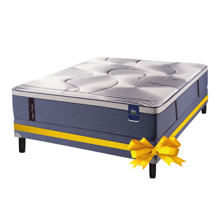 Promo Colchon Serta New York 2 Plazas y media 140x190 Con Pillow Viscoelastico + Sommier de Regalo