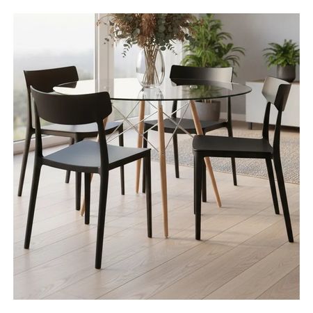 Juego De Comedor Mesa De Vidrio 120cm+4 Sillas Roma Negro