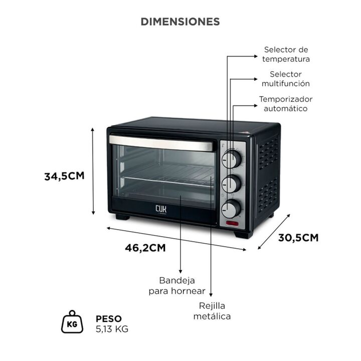 Horno Eléctrico Cuk by Gadnic 25L 1600W Multifunción - Vista 2